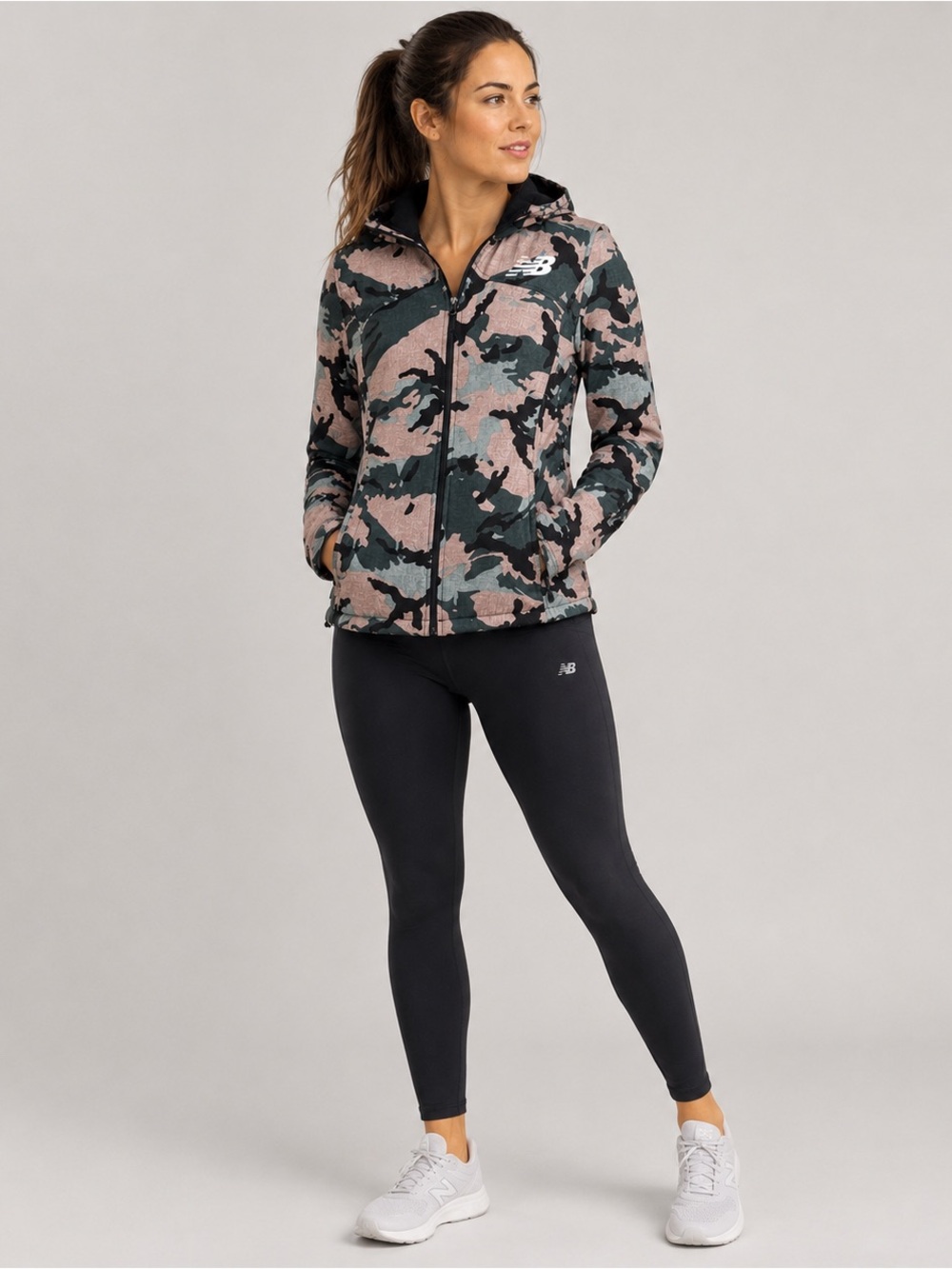 New Balance Women’s Camo Softshell Jacket Hooded L Wind Water Resistant Running